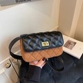 Quilted crossbody bag in black and caramel color-block leather and suede mix - Brown Horizontal