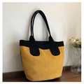 Minimalist ginger yellow suede tote bag with black velvet trim and spacious design - Yellow