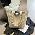 Sac fourre-tout plissé crème chic avec grande capacité et doubles bretelles de voyage - Beige