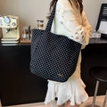 Grand sac cabas en toile noire à pois blancs avec double poche pour femmes chic - Pois Noir