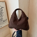 Dark brown suede dumpling bag with integrated handle and detachable shoulder strap - Brown