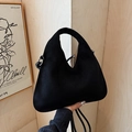 Fashionable black matte suede dumpling crossbody bag with integrated handle for women - Black