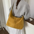 Ginger yellow suede tote bag with matte finish and vertical stitching detail - Yellow
