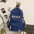 Dark blue durable nylon school backpack with GTYLF letter print and large capacity - Backpack / Black