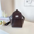 Deep brown faux leather backpack for women with minimalist flap and silver hardware - Brown