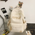 Minimalist cream white high capacity backpack with adjustable side buckles for students - Backpack / White