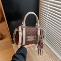 Vintage brown leopard print Boston bag with cream leather trim and bear embroidery - With Charm / Leopard Coffee