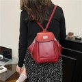 Red fashion backpack with metallic details and silver zippers for daily commute - Red