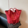 Minimalist red leather bridal tote with lychee grain texture and soft straps - Burgundy