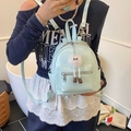 Mini light blue patent leather backpack for women with cute white plush charm - Green with Pendant