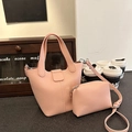 Set due pezzi borsa a secchiello rosa con trama litchi e piccola borsa a tracolla - Rosa