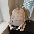 Fashionable beige lychee pattern backpack with wide herringbone strap and silver zippers - Khaki