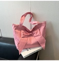 Pink nylon tote bag with large bow and silver star patterns for chic women's daily commute - Pink