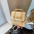 Chic yellow plaid backpack for women with bow design and leather texture finish - Yellow