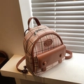 Mini-Rucksack im britischen Stil mit rosa Karomuster und braunem Lederbesatz - Rosa
