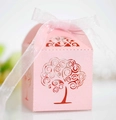 Scatola regalo rosa in carta perlata con Albero della Vita laser e fiocco bianco - Rosa
