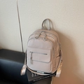 Greige lychee pattern leather backpack with wide decorative woven straps - Castle Gray