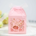 Pink hollow bear paper candy box with white ribbon for wedding party favors and gifts - Pink