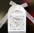 Laserschnitt weiße Herz-Geschenkbox mit Thank You Schriftzug und Band für Hochzeiten - Weiß