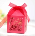 Macro detail of red laser-cut candy box featuring intricate floral and rabbit patterns - Pearlescent Red