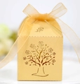 Detailed laser-cut tree of life pattern on champagne gold hollow gift box with ribbon - Gold