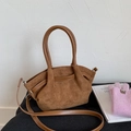 Borsa tote vintage in camoscio marrone con tracolla e manico in pelle di alta qualità - Marrone