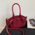 Borsa tote vintage bordeaux da donna in pelle scamosciata con tracolla regolabile - Borgogna