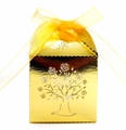 Scatola regalo dorata intagliata al laser con motivo albero e nastro in organza gialla - Oro Riflettente