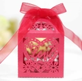 Detailed laser-cut heart and flower pattern with Love script on a red favor gift box - Pearlescent Red