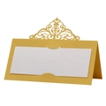 Elegant gold laser-cut tent place cards with crown patterns for wedding table settings - Gold
