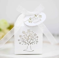 Detailed laser-cut rose tree on a white gift box with a thank you tag and ribbon - White (With Tag)