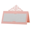 Pink laser-cut wedding table place card featuring an intricate crown lace pattern - Pink