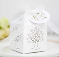 European white paper favor box with silver rose tree pattern and Thank You tag - White (With Tag)