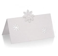Detailed view of silver white snowflake laser-cut table card with pearlescent finish - Snowflake Hollow Style (XWK-153)