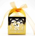 Boîte cadeau dorée ajourée LOVE avec ruban élégant pour dragées de mariage - Or Réfléchissant
