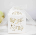 Dettaglio scatola regalo farfalla tagliata al laser con elegante nastro in organza - Avorio