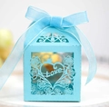 Sky blue laser cut gift box with rose patterns, Love lettering, and ribbon bow - Tiffany Blue