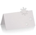 Detailed view of white glitter place card with laser-cut snowflake for winter weddings - Snowflake Hollow Style (XWK-155)