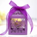 Detail of purple laser-cut candy box with hollow rose pattern and Love text - Dark Purple