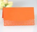 Orange laser cut lace name place cards in tent fold style for elegant table settings - Orange Red