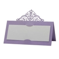 Purple laser-cut crown place card with white insert for wedding table setting - Lilac Purple