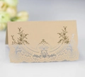 Champagne hollow lace place card with intricate laser-cut floral patterns for weddings - Beige Gold
