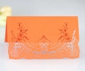 Elegant orange laser-cut lace place card for weddings made of premium pearl paper - Orange Red