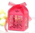 Boîte à bonbons rouge creuse avec motifs au laser et nœud en ruban d'organza rouge - Rouge Perlé