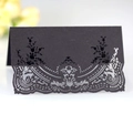 Elegant black laser-cut lace place cards for weddings featuring intricate floral patterns - Black