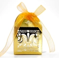 Elegant gold laser-cut hollow candy box with European floral pattern and yellow ribbon bow - Reflective Gold
