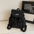 Zaino alla moda in nylon nero con coulisse e fibbia per università e viaggi - Nero