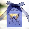 Lilac swan laser-cut wedding favor box with blue ribbon bow for candy and gifts - Sapphire Blue