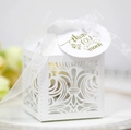 Boîte à bonbons de mariage découpée au laser avec ruban et étiquette de merci - Style avec Étiquette