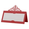 3D laser-cut wedding place cards in red cardstock with elegant hollow crown design - Pearlescent Red